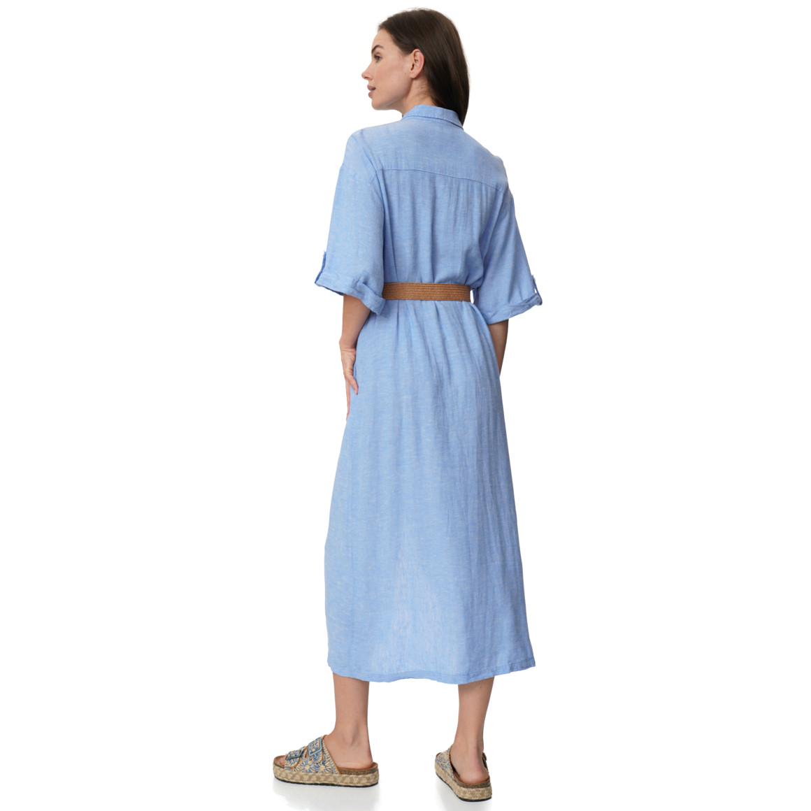 Damen Leinen-Kleid mit Gürtel