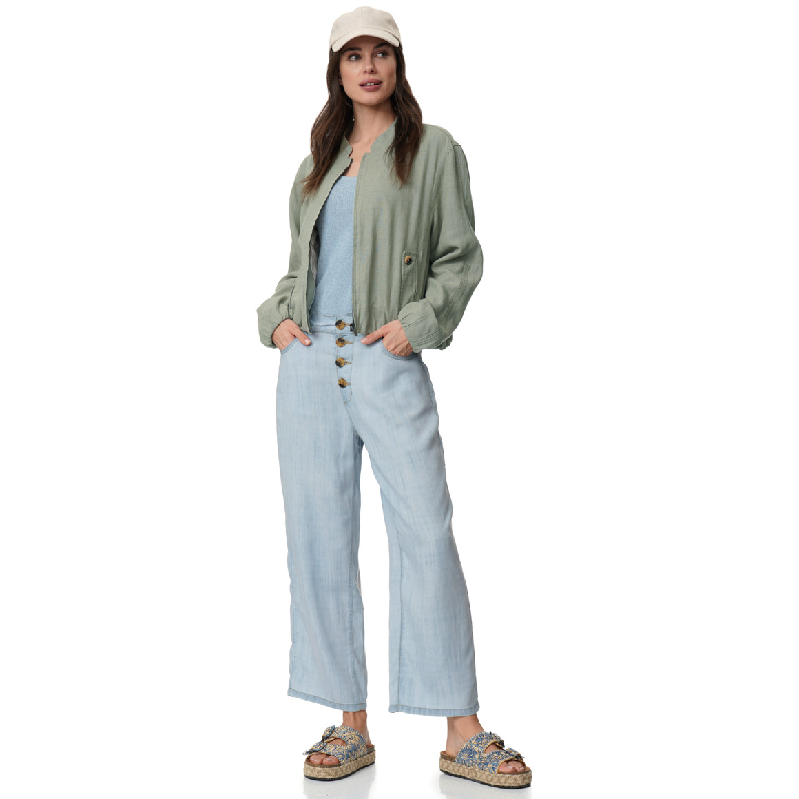 Damen Leinen-Blouson in Unifarben