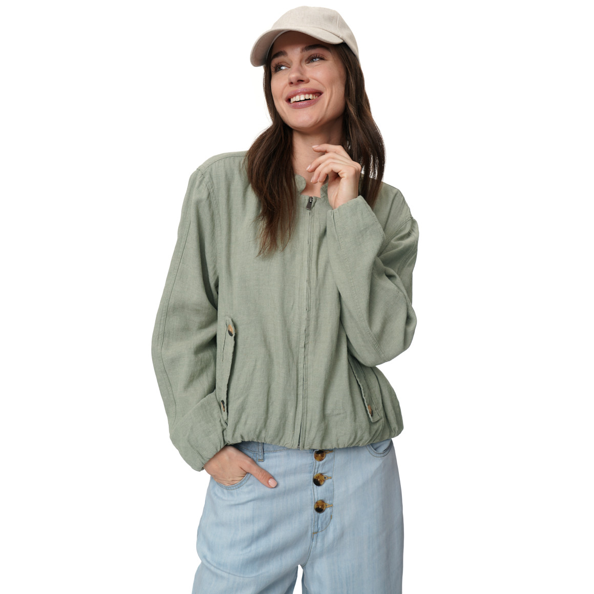 Damen Leinen-Blouson in Unifarben