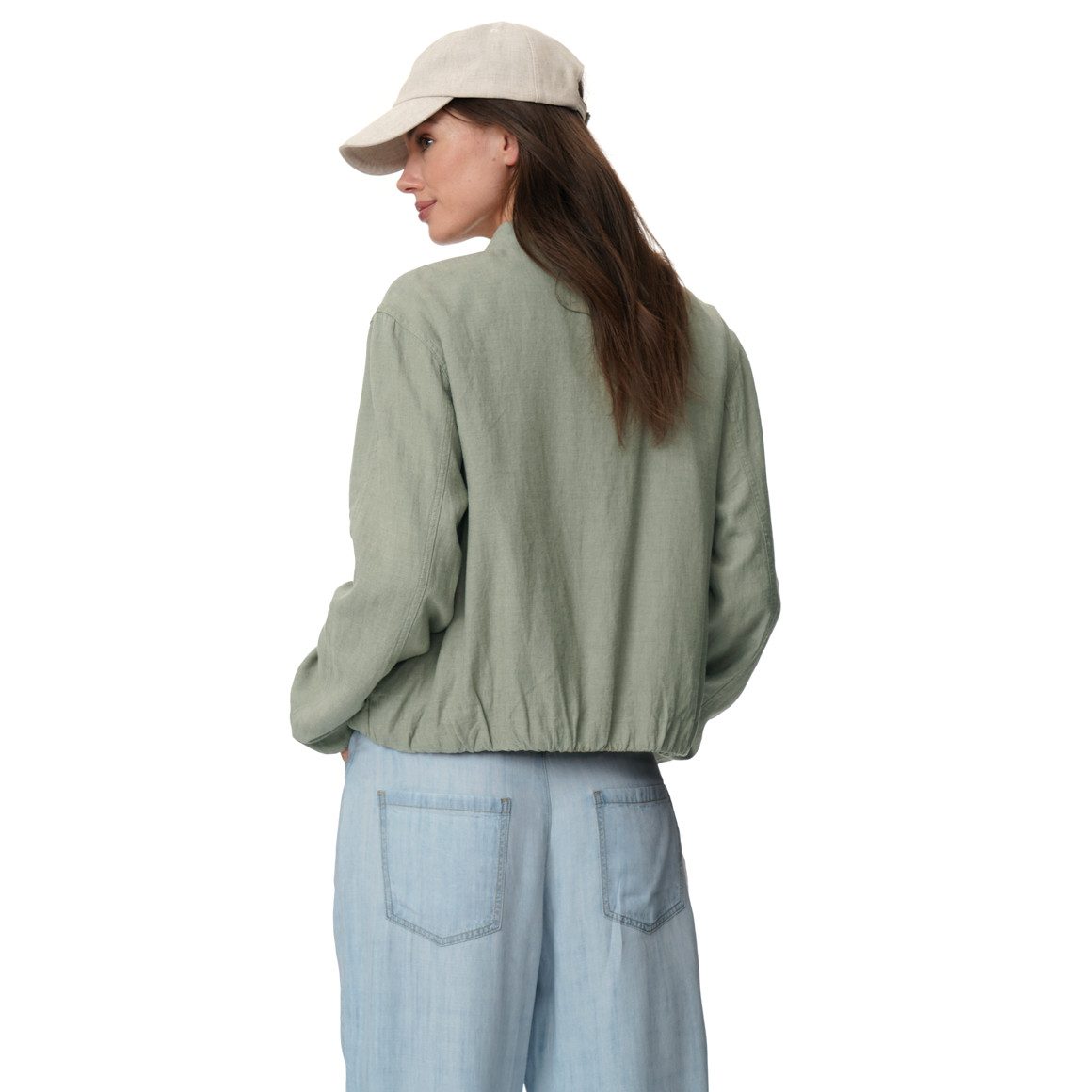 Damen Leinen-Blouson in Unifarben