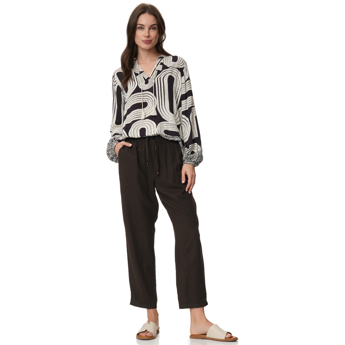 Damen Leinen-Hose mit Tunnelzug