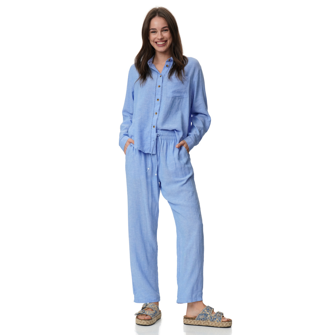 Damen Leinen-Hose mit Tunnelzug