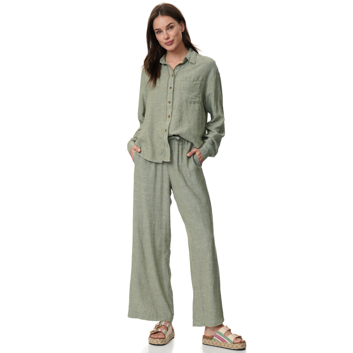 Damen Leinen-Hose mit Tunnelzug