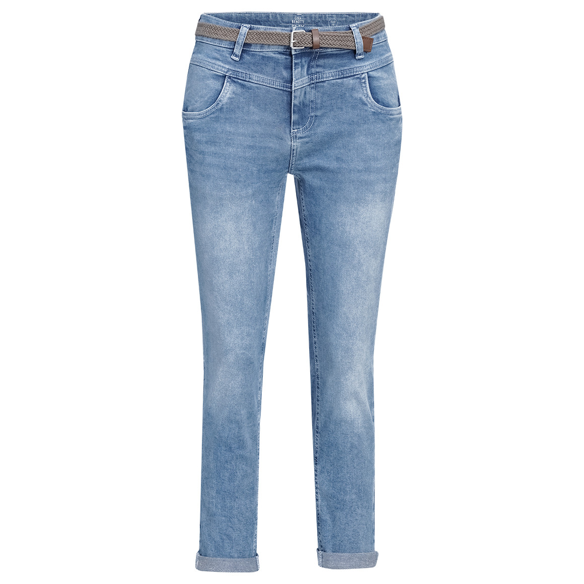 Dames slim fit-jeans met gevlochten riem