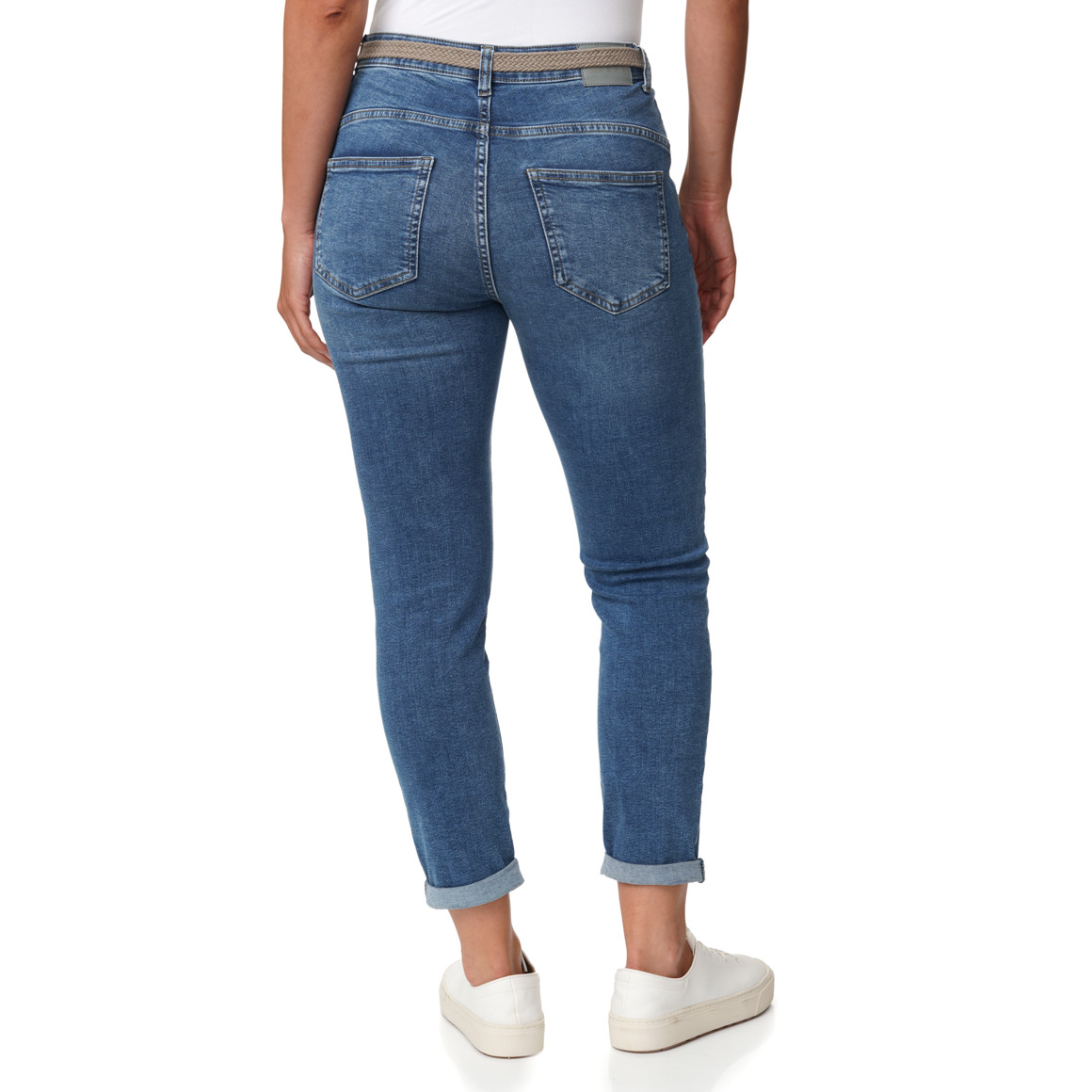 Dames slim fit-jeans met gevlochten riem
