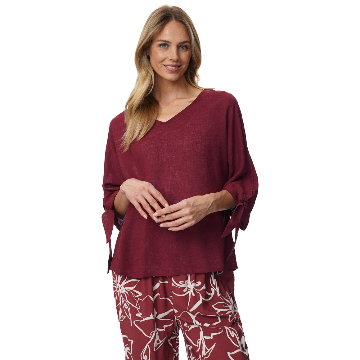 Damen Leinen-Tunika mit Bindebändern