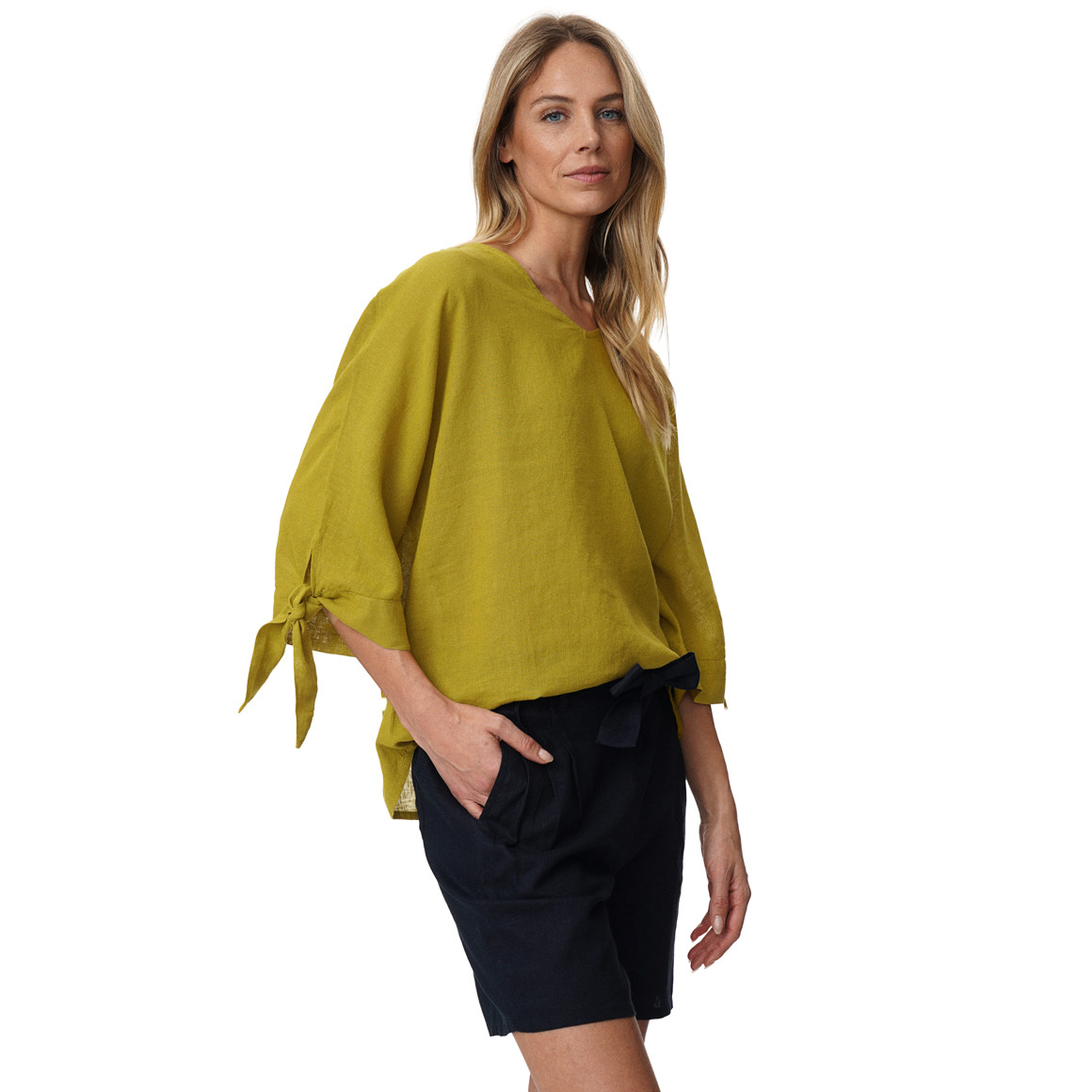 Damen Leinen-Tunika mit Bindebändern