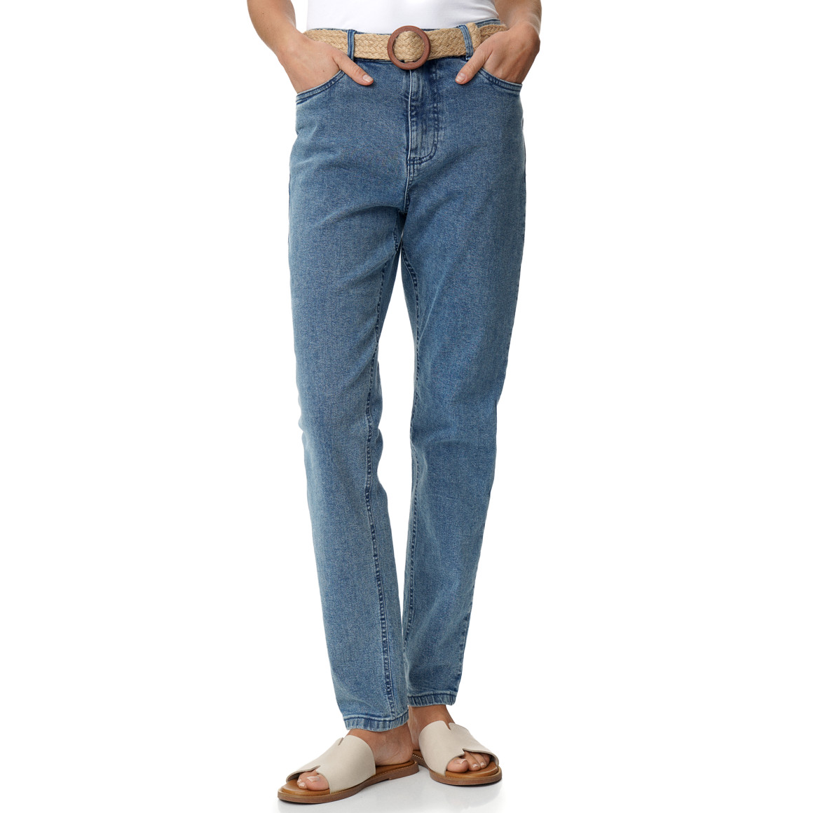Dames mom-jeans met strikceintuur