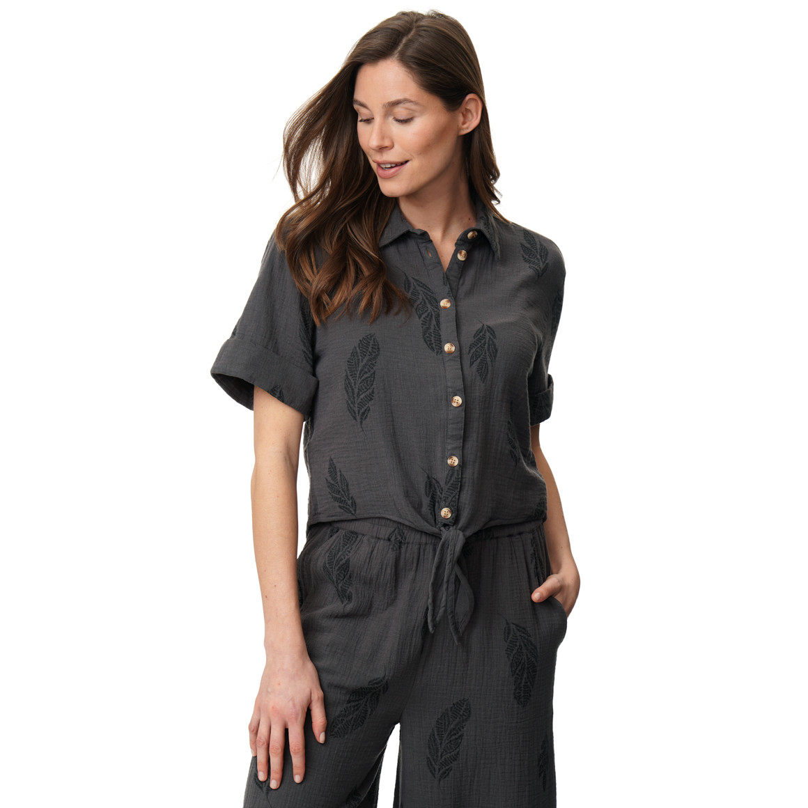 Damen Musselin-Bluse mit Allover-Muster