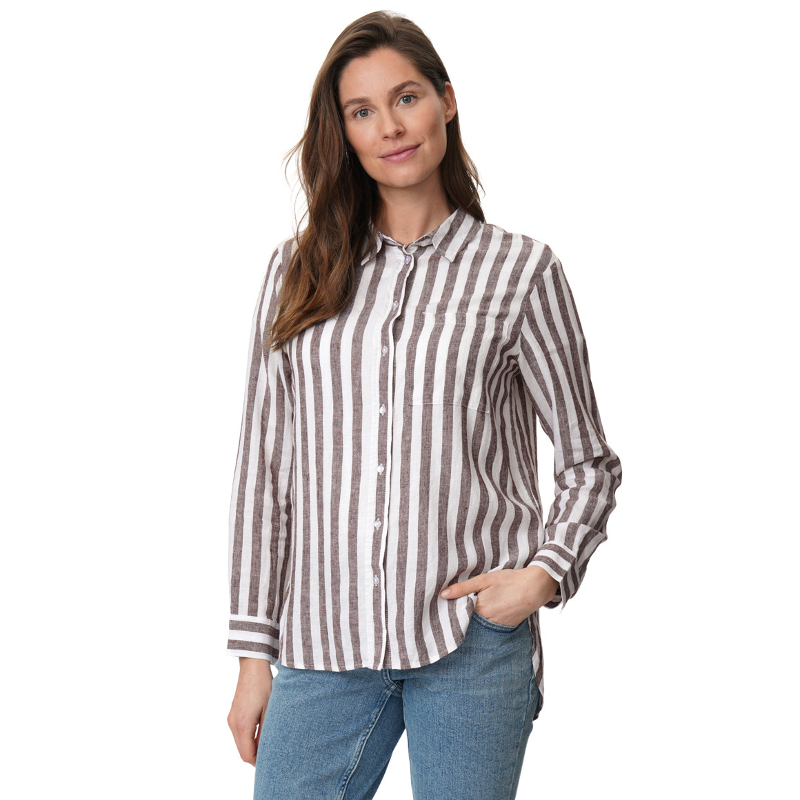Damen Leinen-Bluse mit Streifen