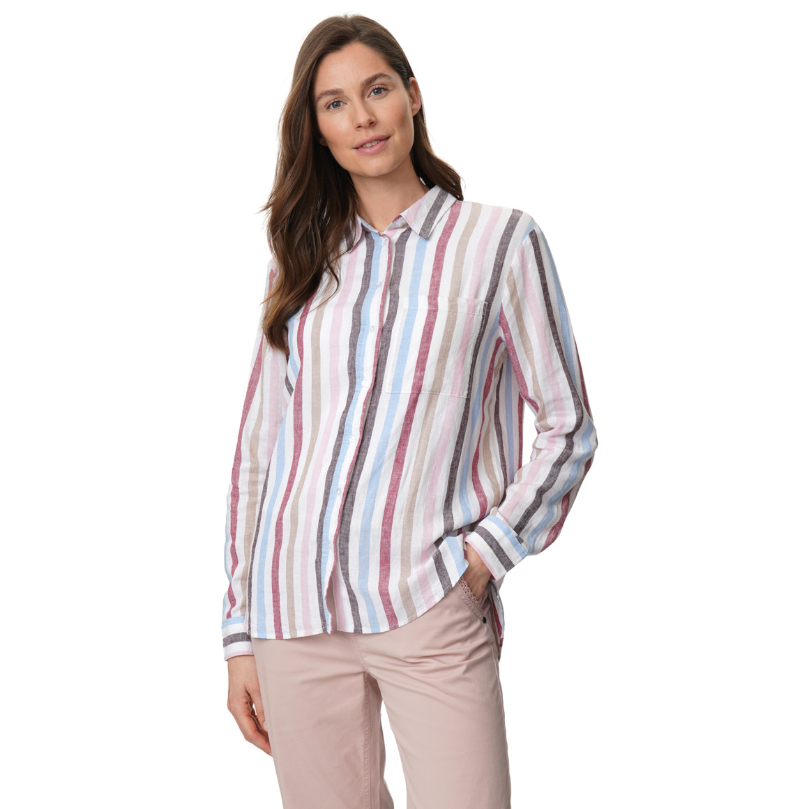 Damen Leinen-Bluse mit Streifen