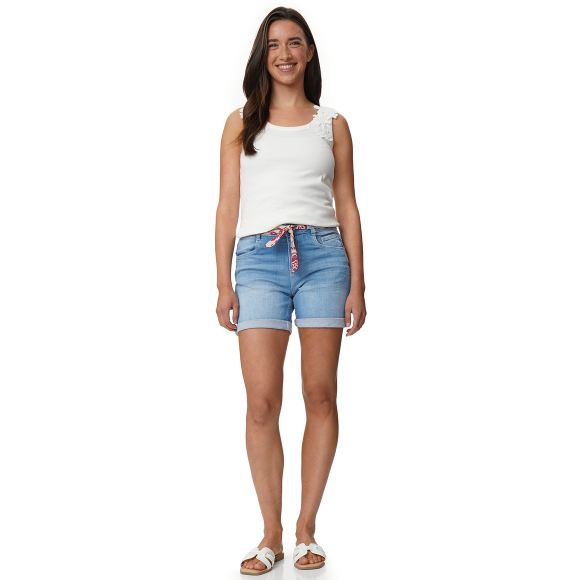 Damen Jeans-Shorts mit Bindegürtel