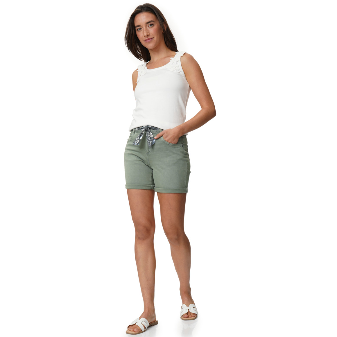 Damen Jeans-Shorts mit Bindegürtel
