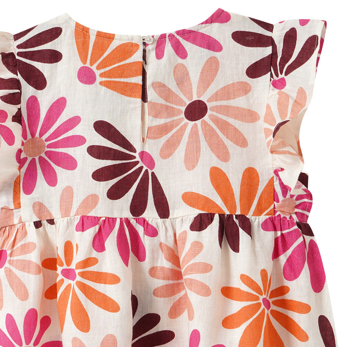 Linnen meisjesjurk met all-over patroon