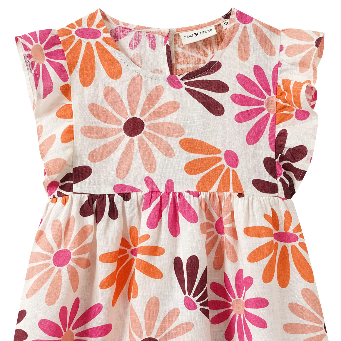 Linnen meisjesjurk met all-over patroon