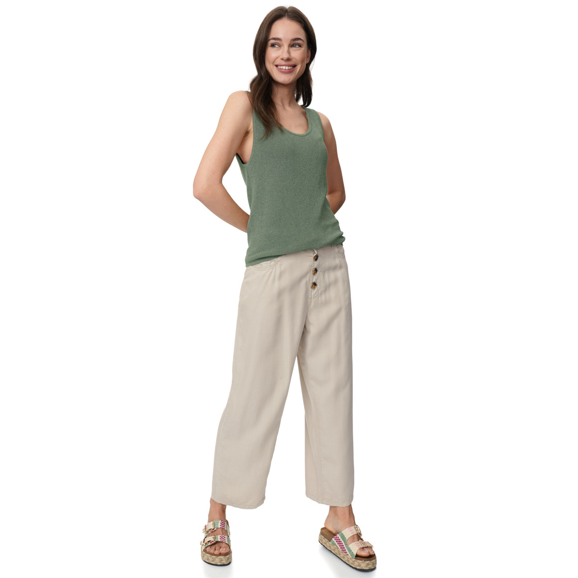 Damen Wide-Leg-Hose mit Knopfleiste