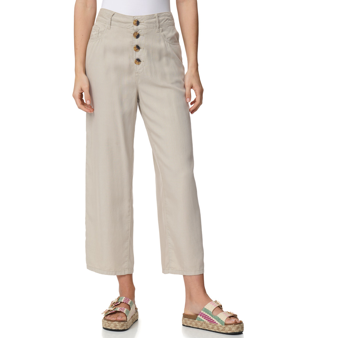 Damen Wide-Leg-Hose mit Knopfleiste