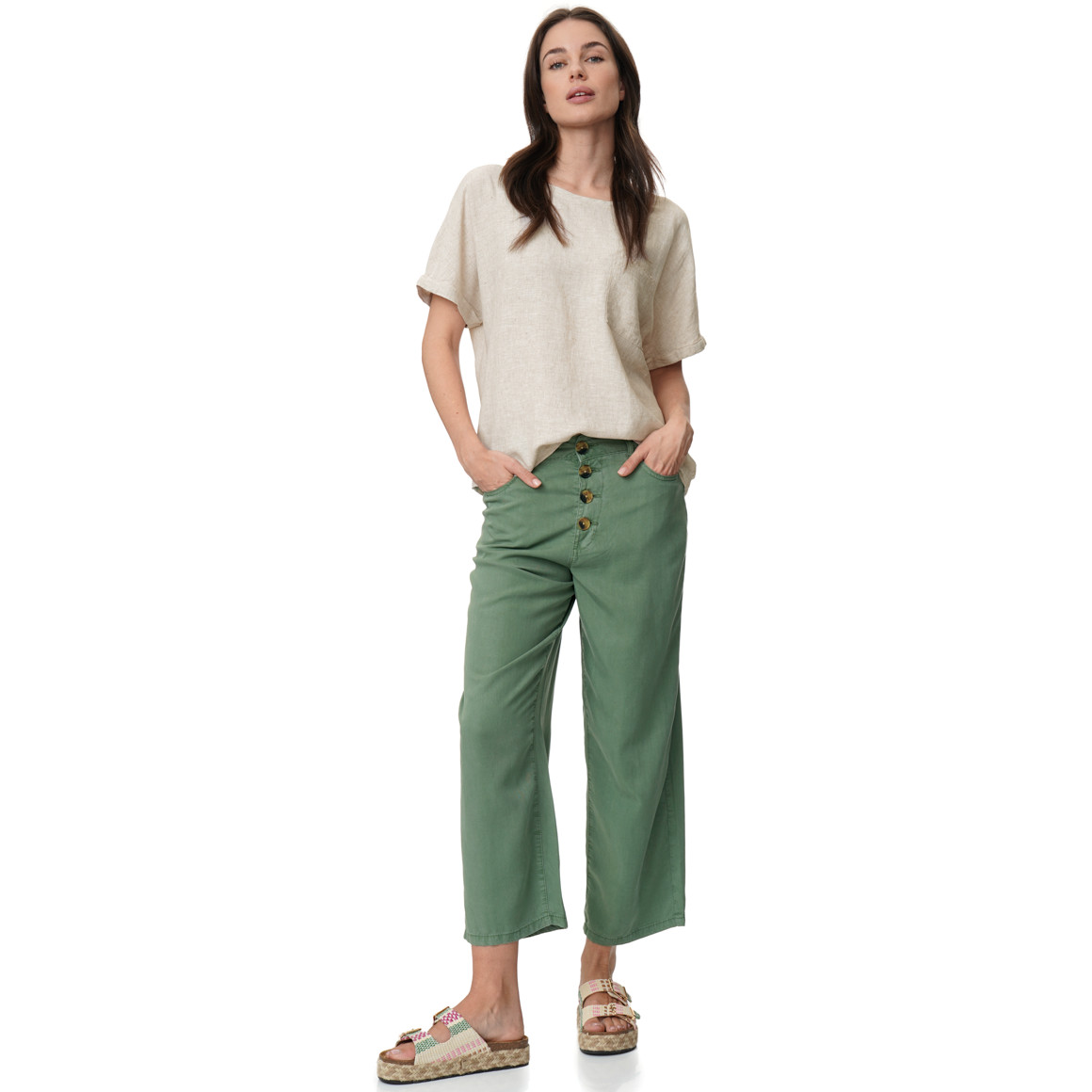 Damen Wide-Leg-Hose mit Knopfleiste