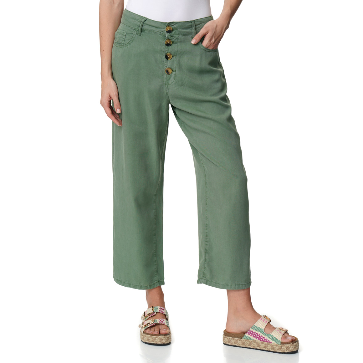 Damen Wide-Leg-Hose mit Knopfleiste