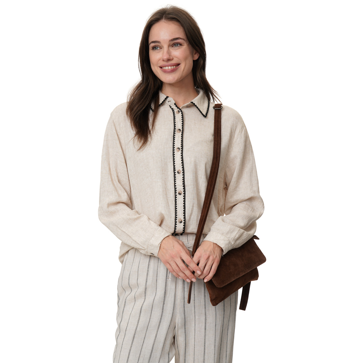 Damen Leinen-Bluse mit Knopfleiste