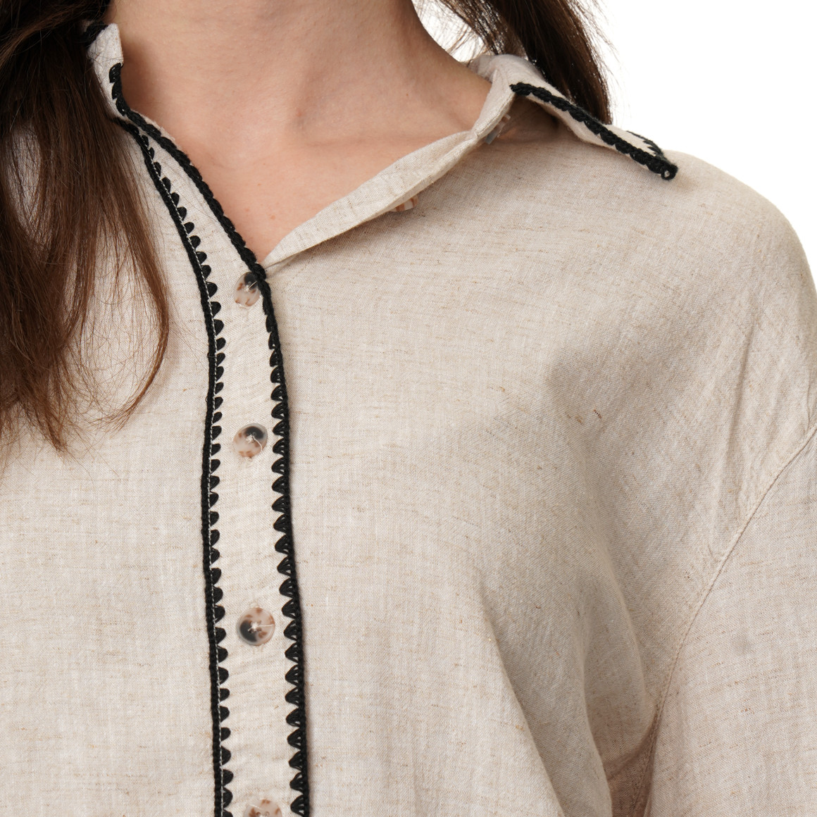 Damen Leinen-Bluse mit Knopfleiste