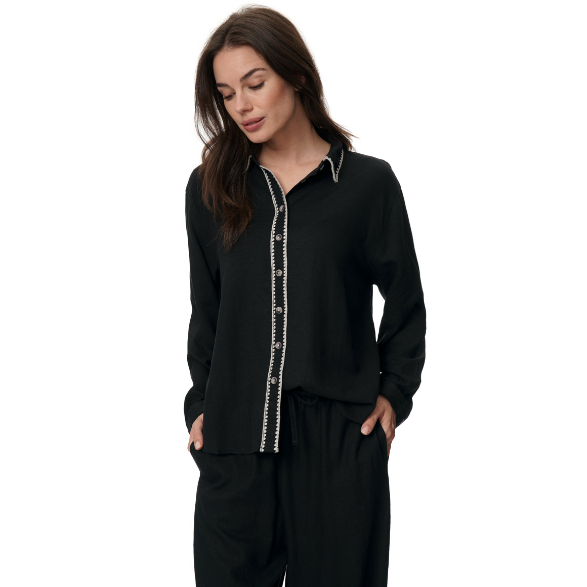 Damen Leinen-Bluse mit Knopfleiste