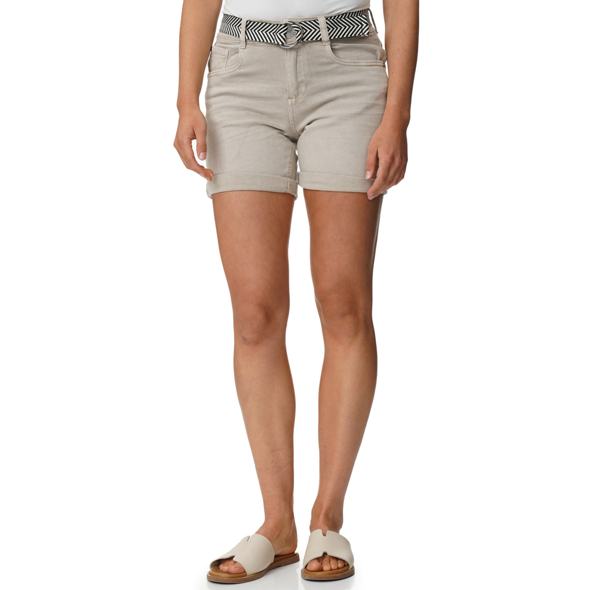 Damen Boyfriend-Jeansshorts mit Gürtel