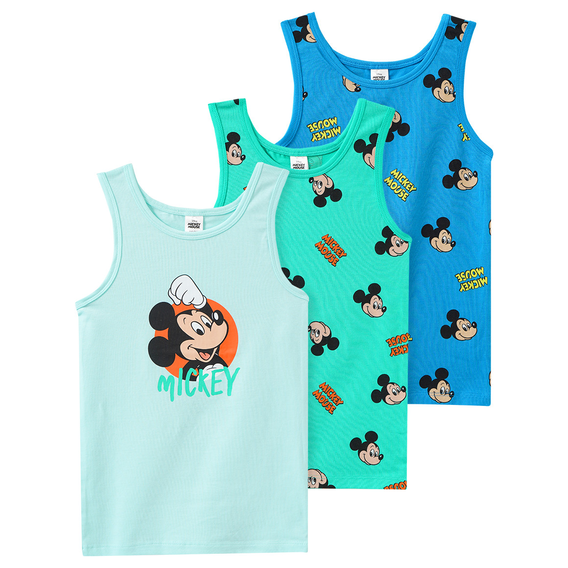 3 Micky Maus Unterhemden mit Prints