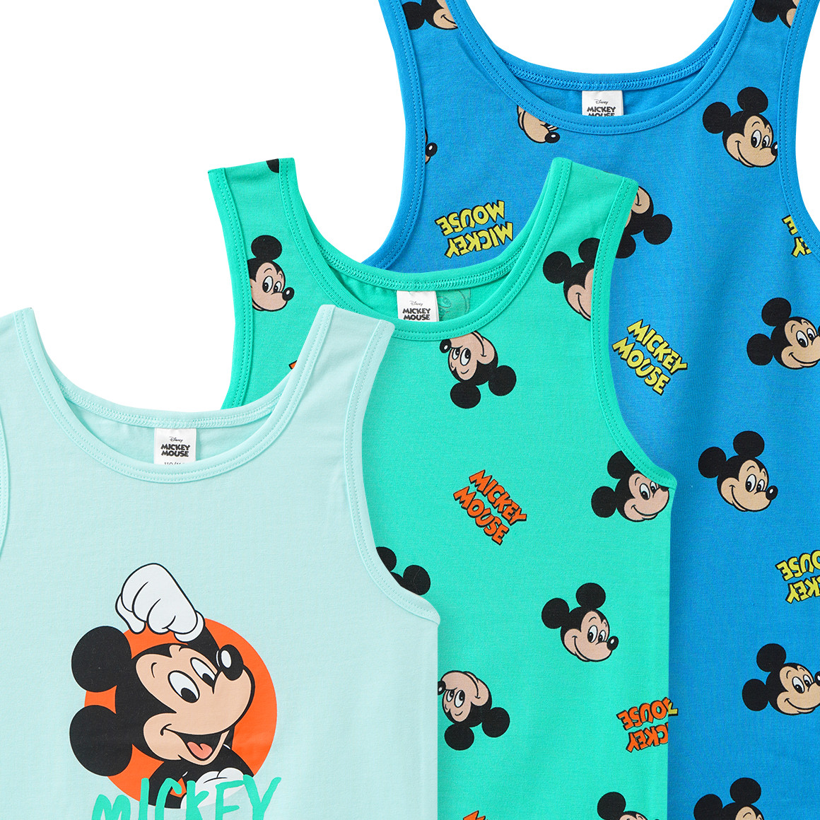 3 Micky Maus Unterhemden mit Prints