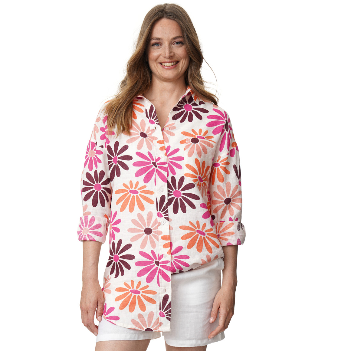 Damen Leinen-Bluse mit Blumen-Print