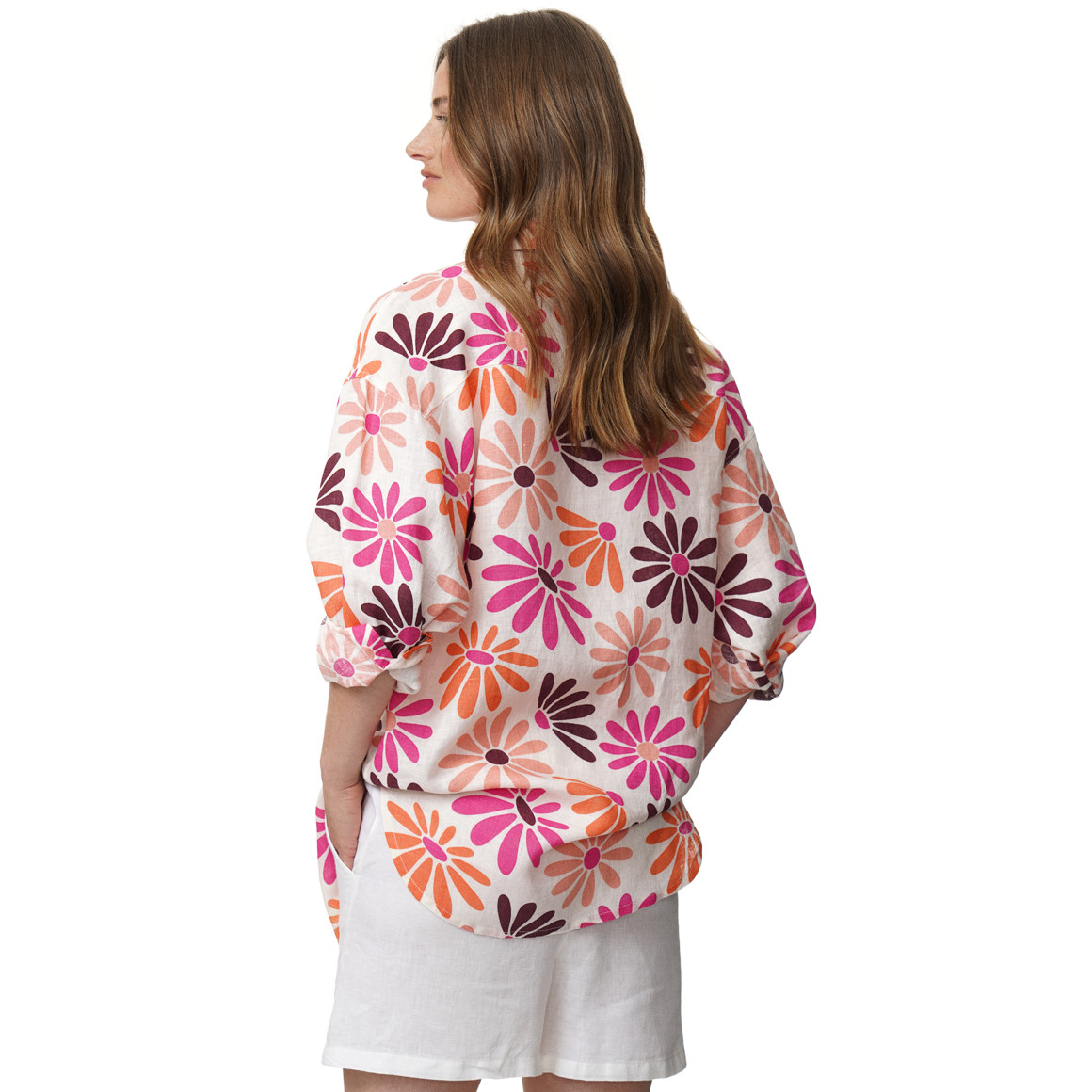 Damen Leinen-Bluse mit Blumen-Print