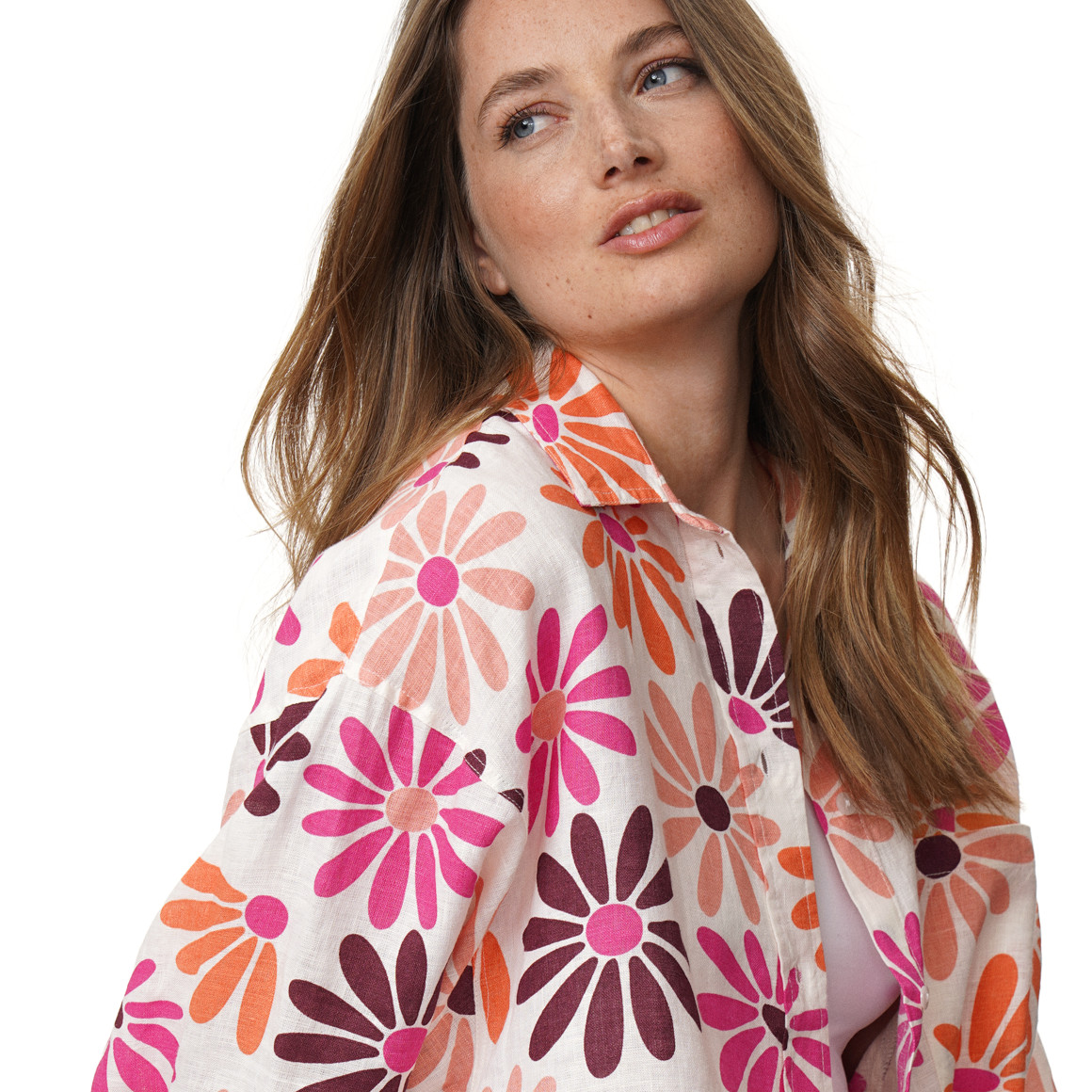 Damen Leinen-Bluse mit Blumen-Print