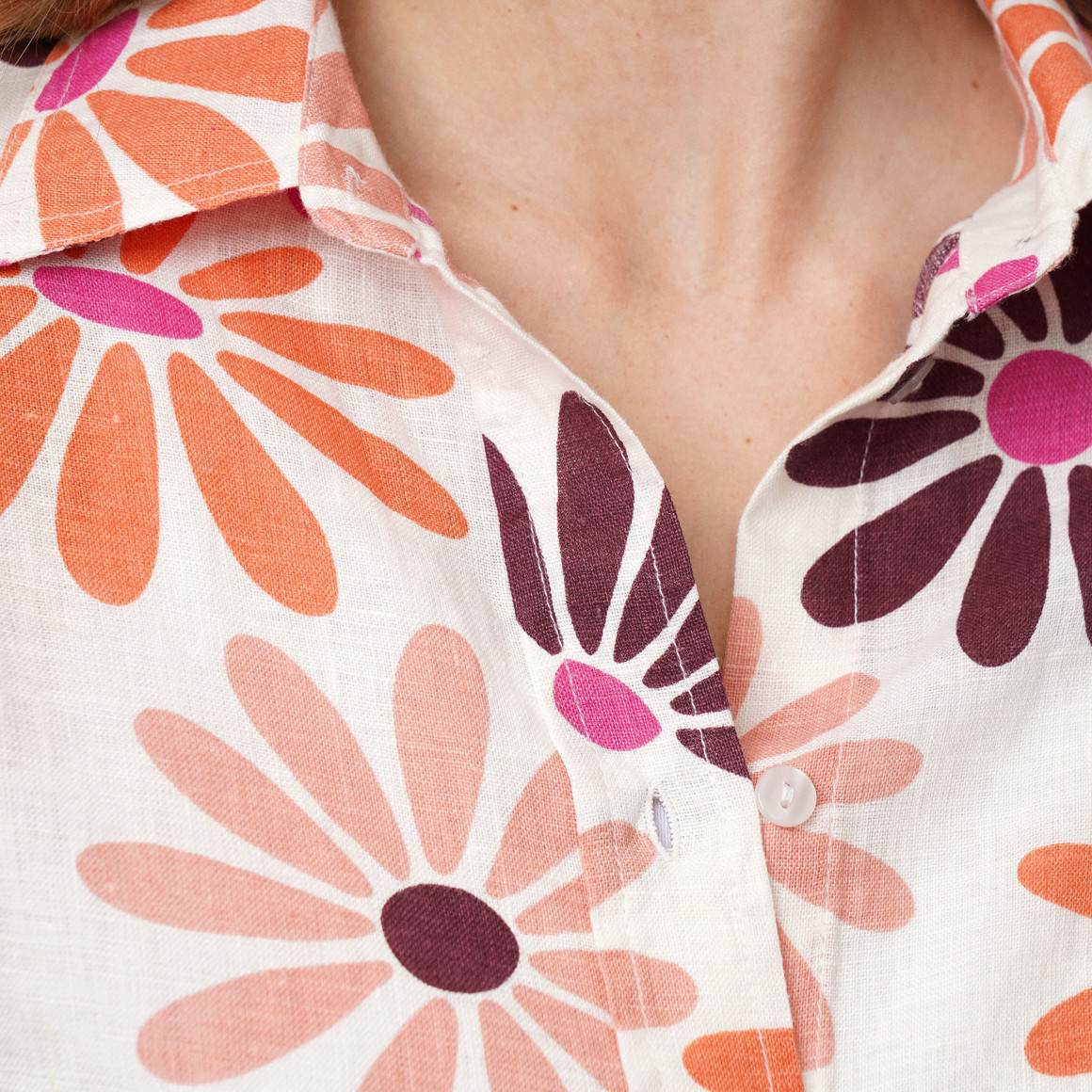 Damen Leinen-Bluse mit Blumen-Print