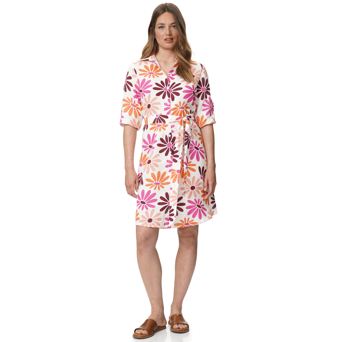 Damen Leinen-Hemdkleid mit Bindeband