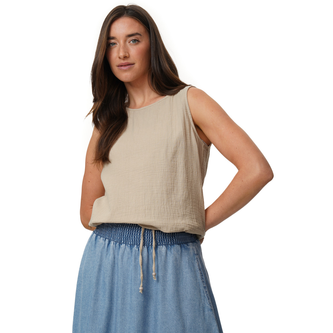 Damen Musselin-Blusentop in Uni