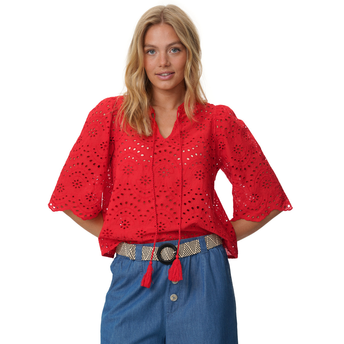 Damen Bluse mit Lochstickerei