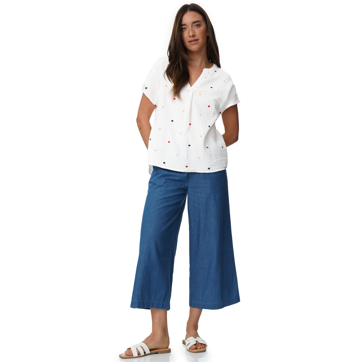 Damen Musselin-Bluse mit Herz-Stickerei