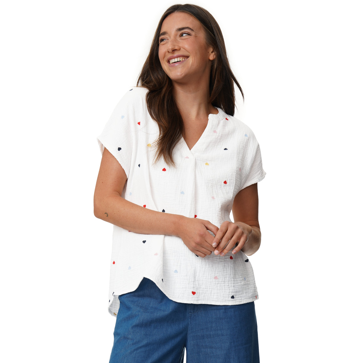 Damen Musselin-Bluse mit Herz-Stickerei