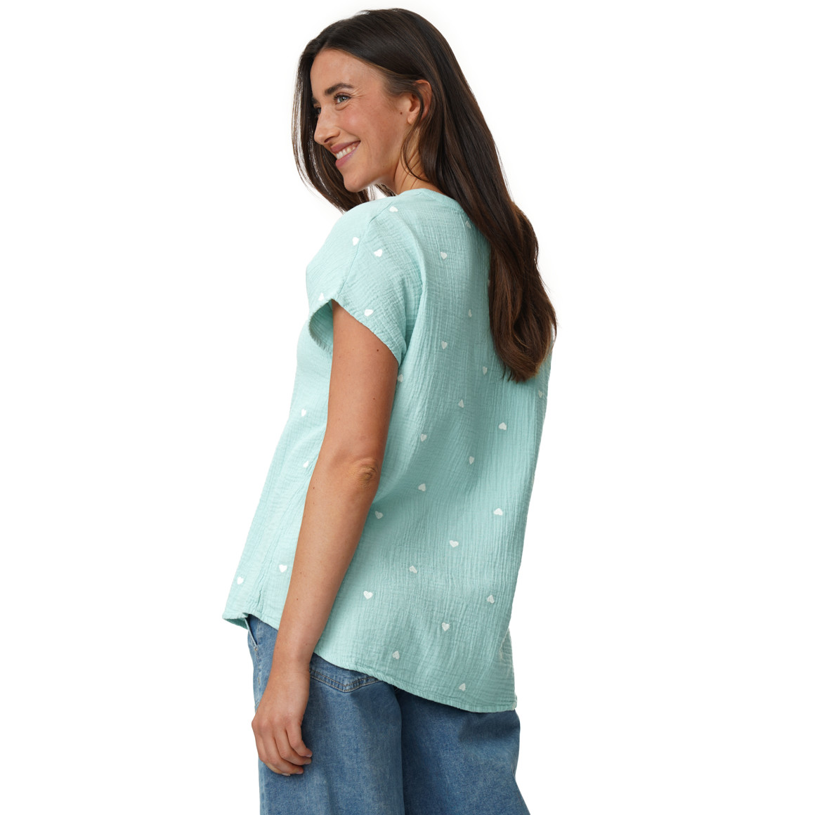 Damen Musselin-Bluse mit Herz-Stickerei