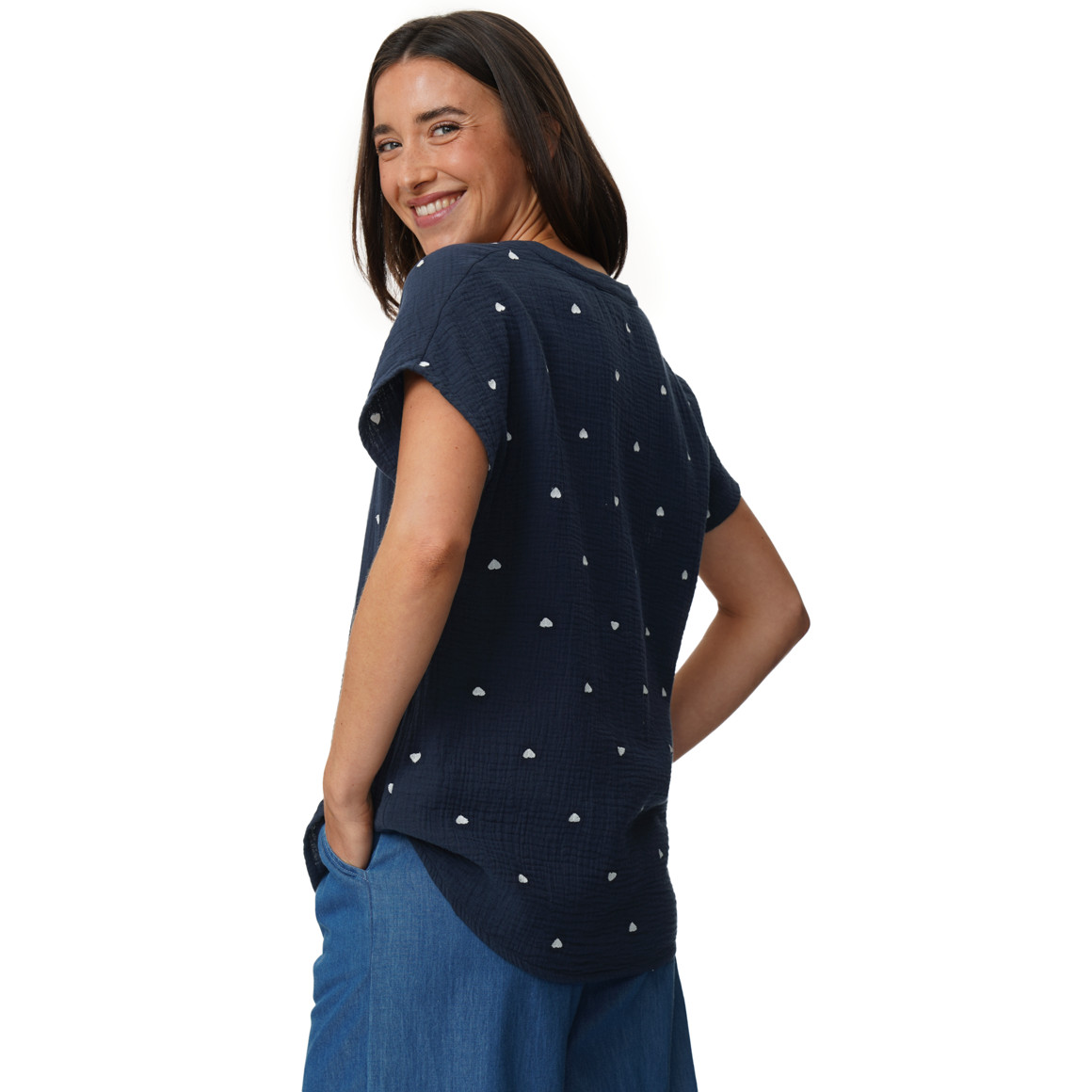 Damen Musselin-Bluse mit Herz-Stickerei