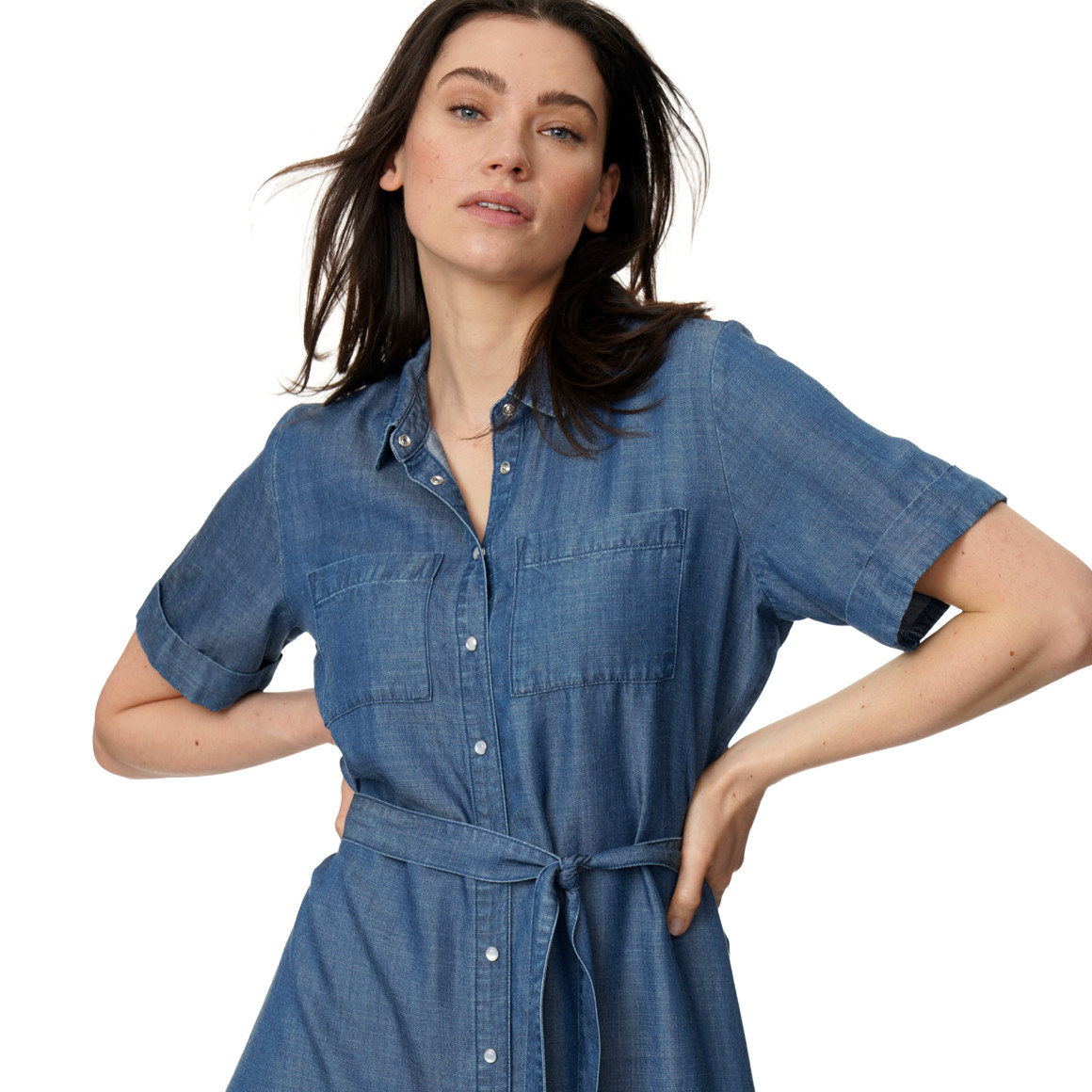 Damen Maxikleid in Denim-Optik