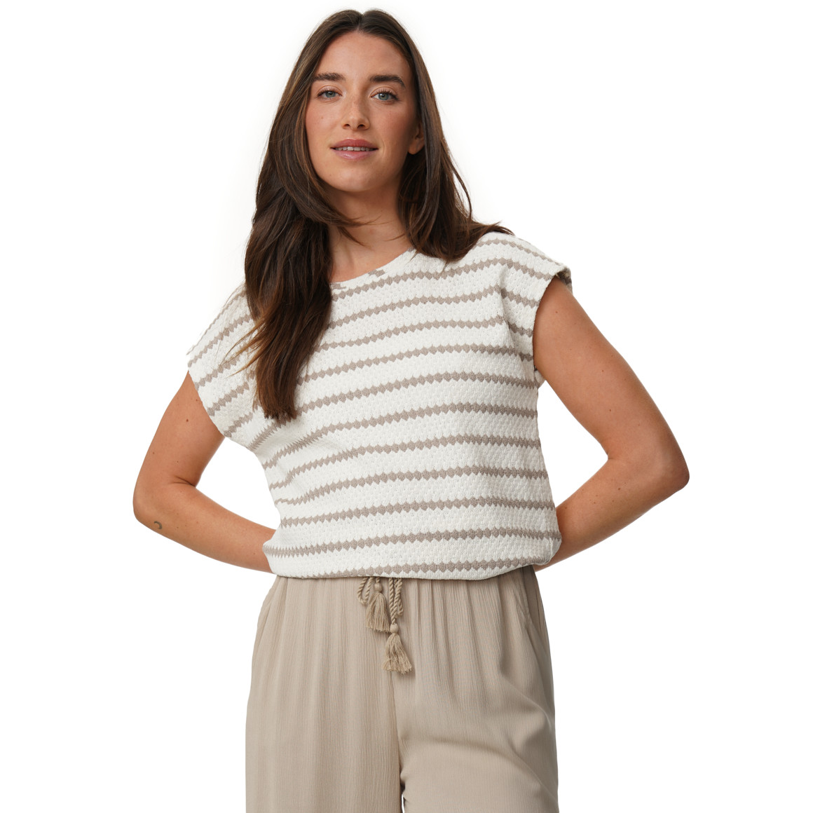 Damen Strick-T-Shirt mit Streifen