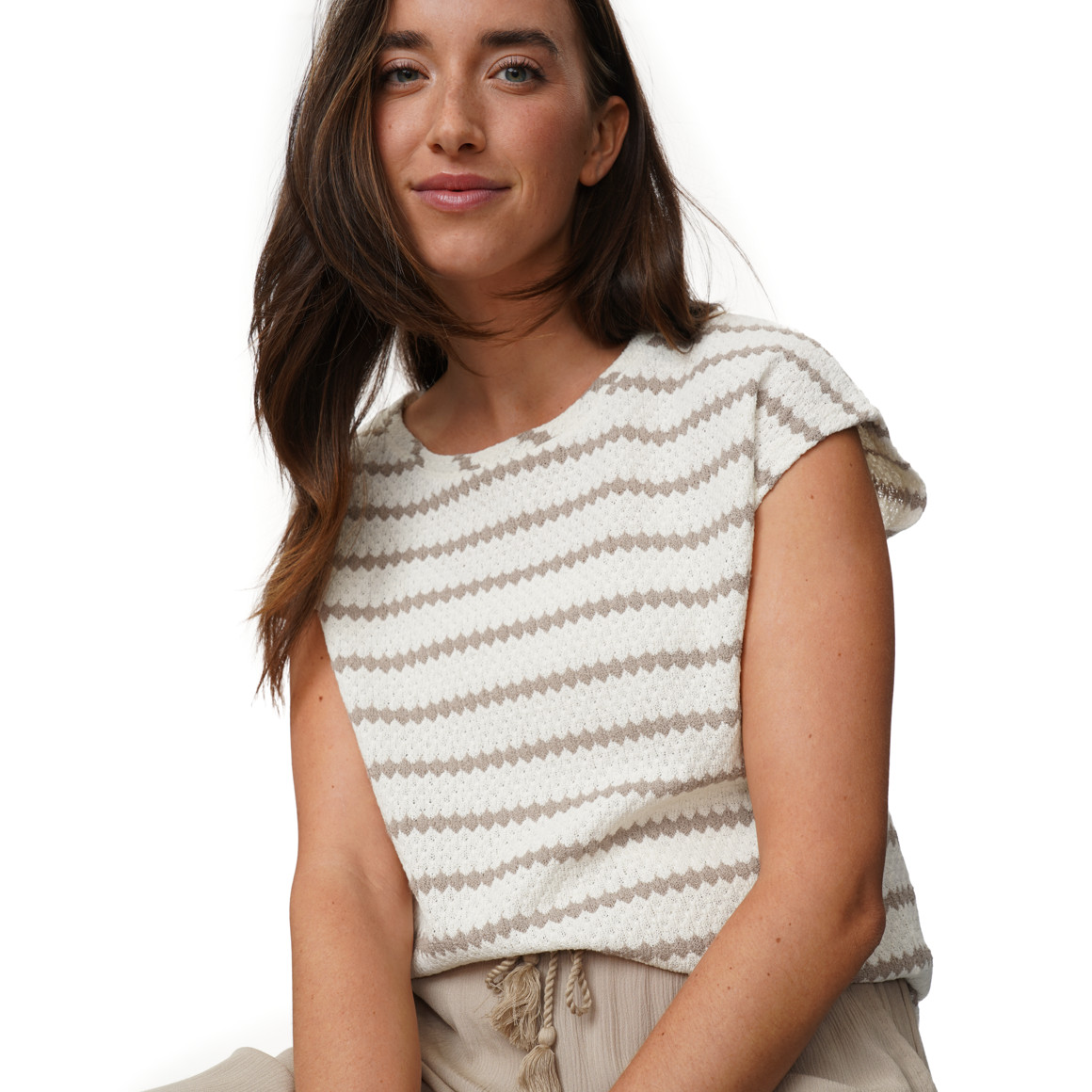 Damen Strick-T-Shirt mit Streifen