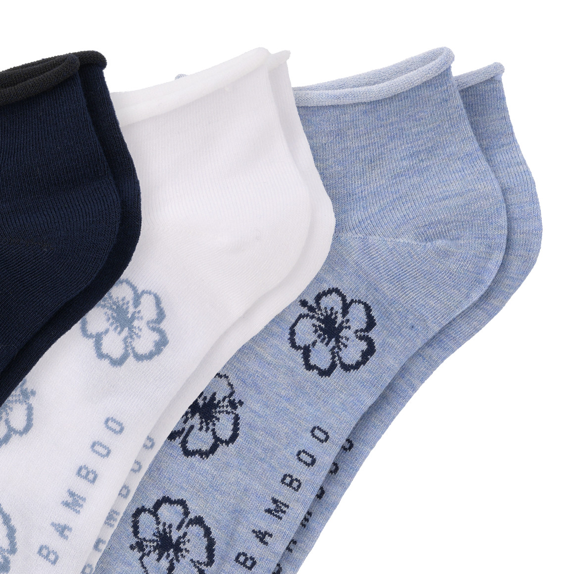 3 Paar Damen Sneaker-Socken mit Blumen