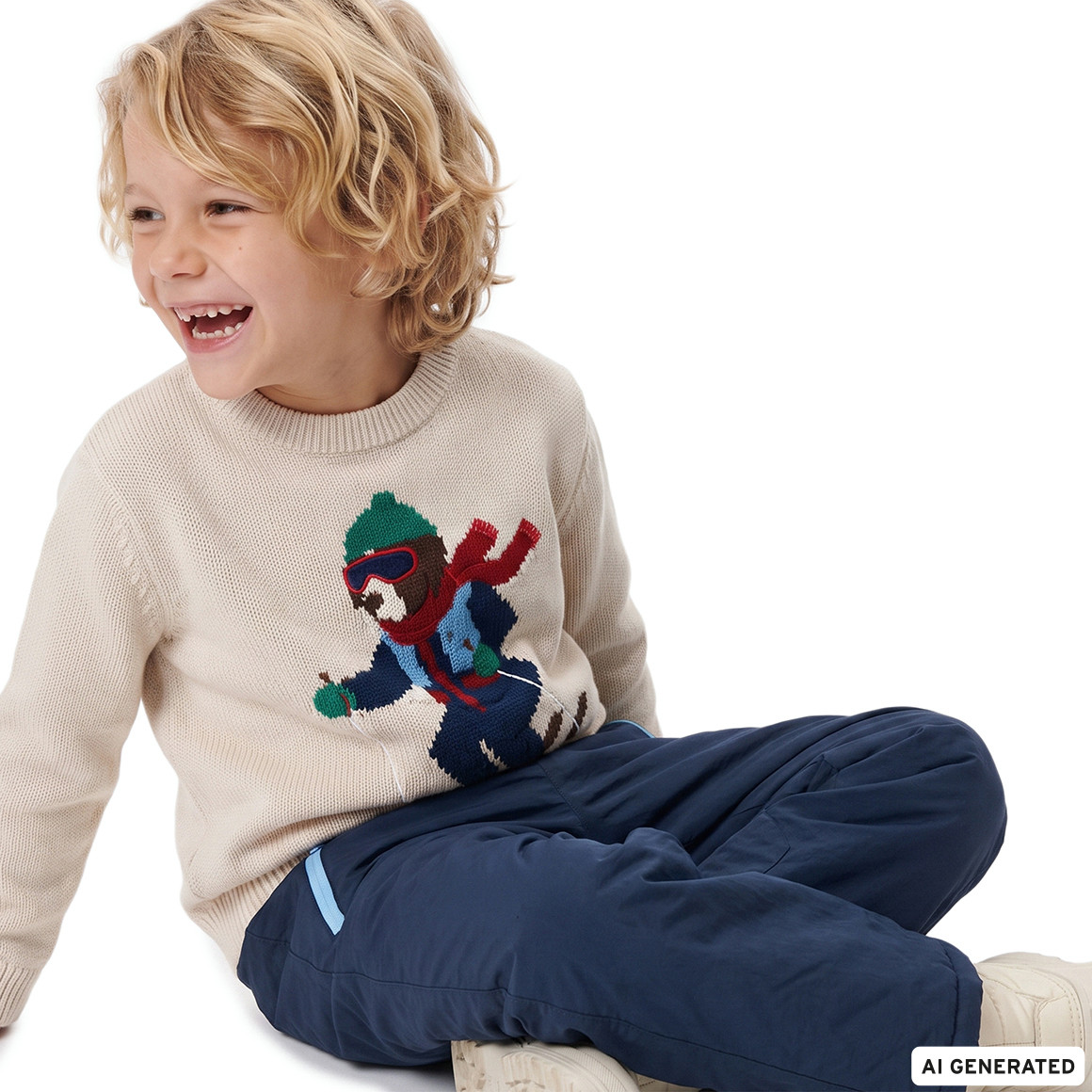Jungen Strickpullover mit Hunde-Motiv