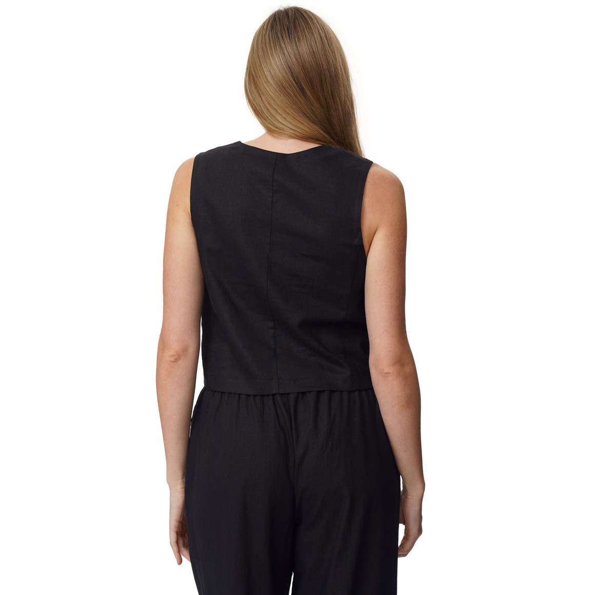 Damen Leinen-Weste mit Knopfleiste