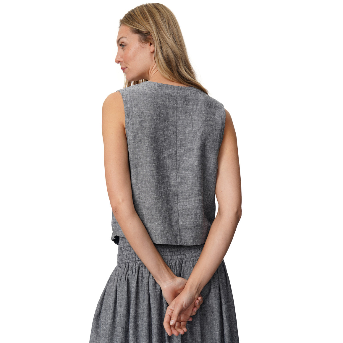 Damen Leinen-Weste mit Knopfleiste