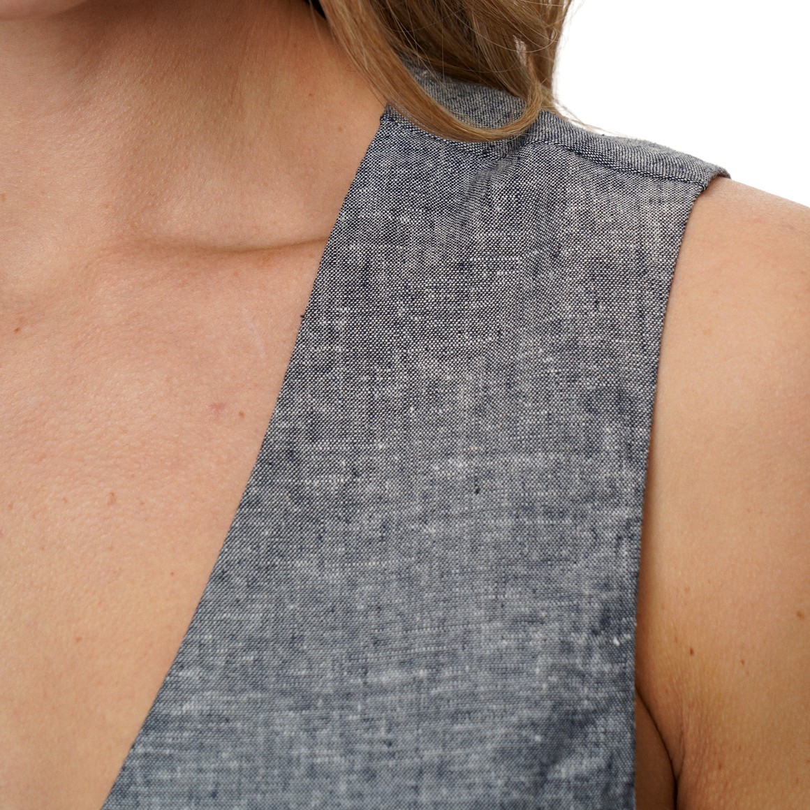 Damen Leinen-Weste mit Knopfleiste