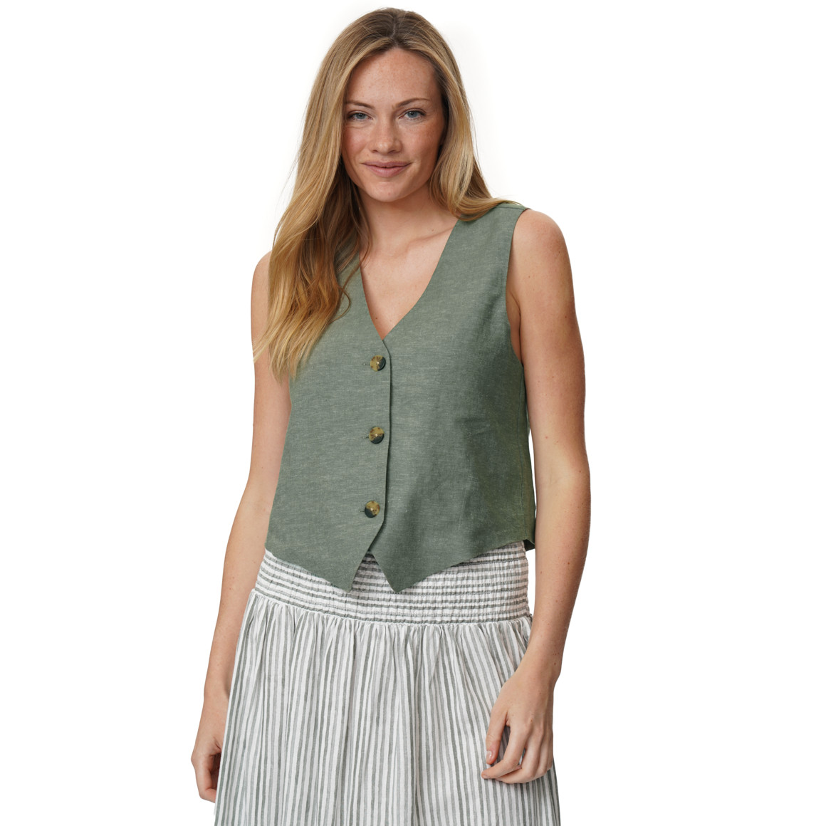 Damen Leinen-Weste mit Knopfleiste