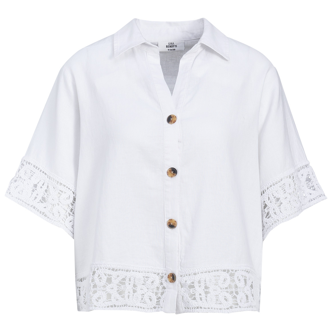 Damen Leinen-Bluse mit Spitze